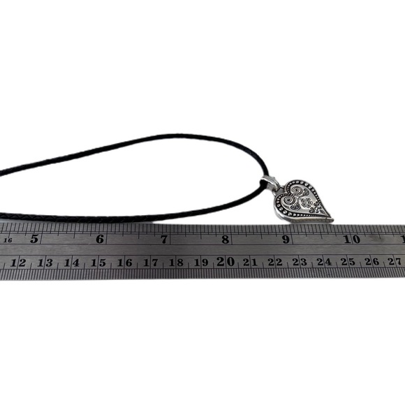BRIGHTON Heart Necklace - Black Leather Cord 16.5”-18” silver plated heart. - Picture 5 of 5